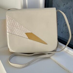 VINTAGE BALLY Leather Foldover Structured Cross Body Bag Geometric Snakeskin